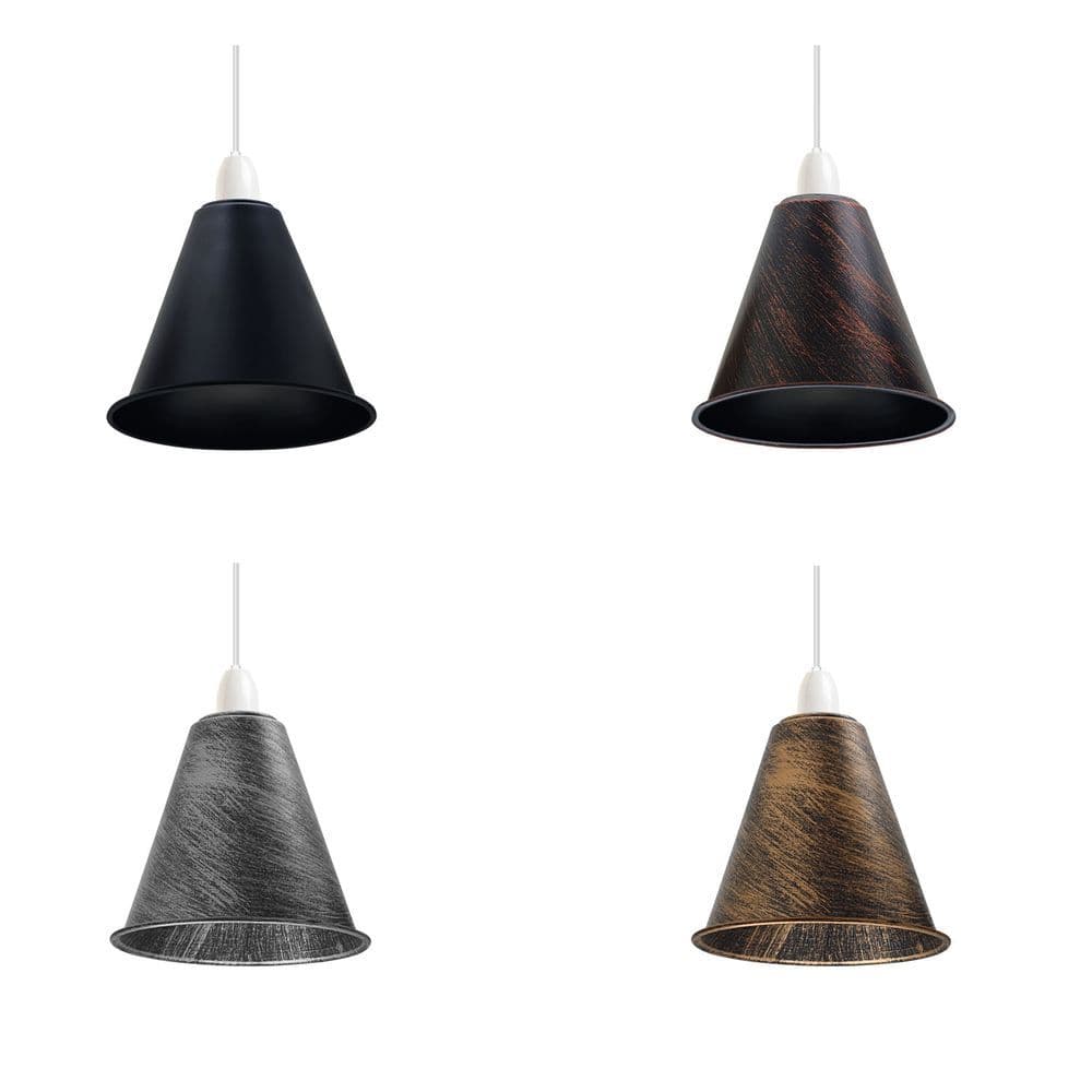 image-2 Pack Vintage Retro Industrial Metal Brushed Silver Cone Shape 18cm Shade Easy Fit