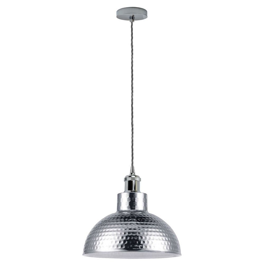 image-Vintage Industrial Chrome Ceiling Pendant Light Metal Shade Hanging Lamp