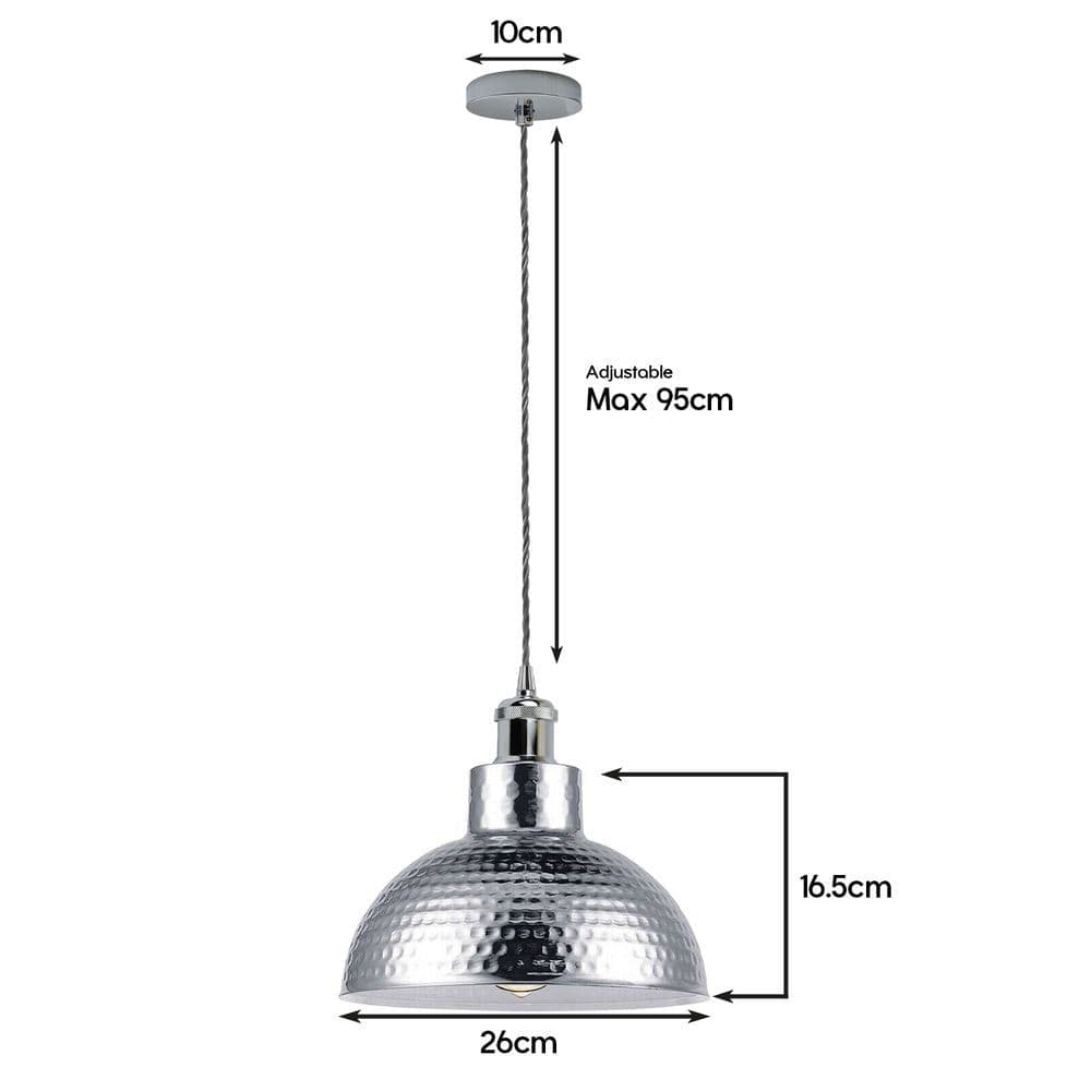 image-Vintage Industrial Chrome Ceiling Pendant Light Metal Shade Hanging Lamp