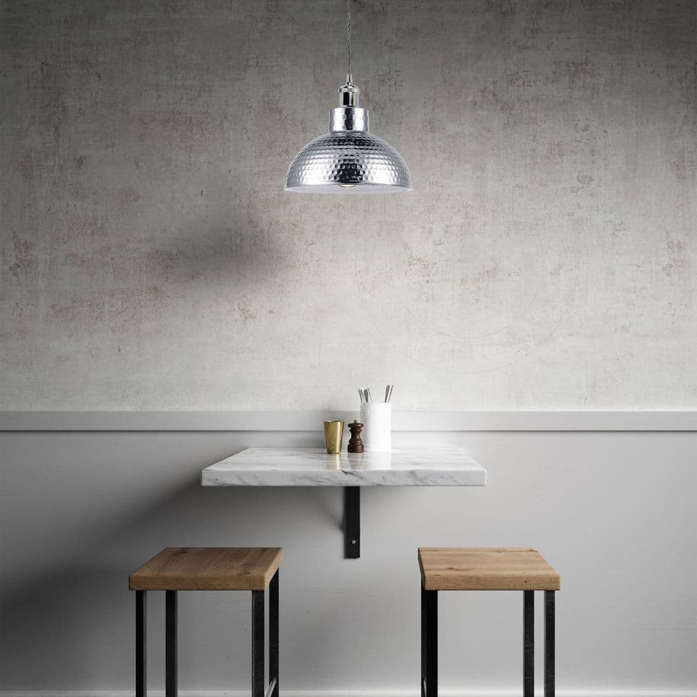 image-Vintage Industrial Chrome Ceiling Pendant Light Metal Shade Hanging Lamp