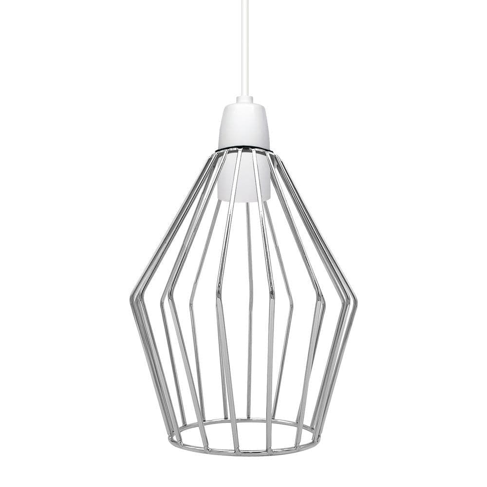 image-Modern Vintage Chrome Industrial Metal Rustic Lampshade Vintage Light Open Wire Frame cage Diamond Geometric Shape Lamp
