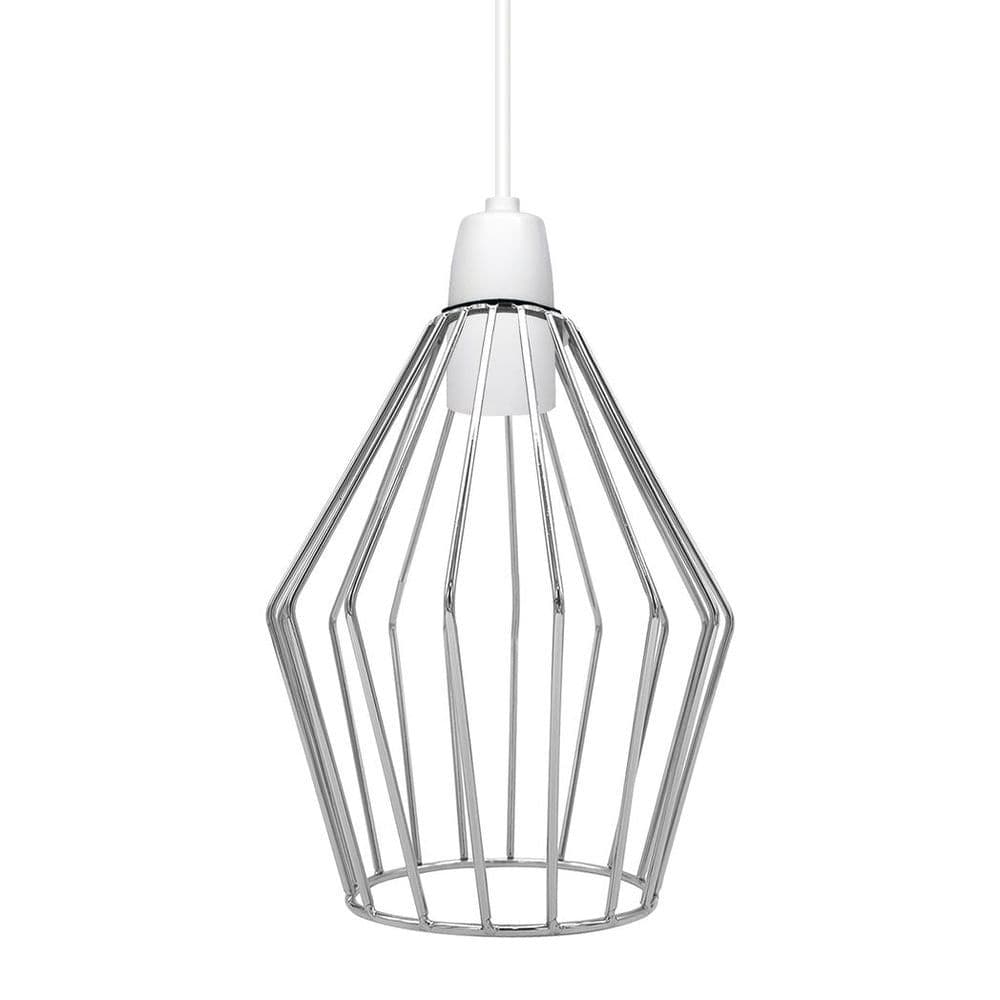 image-Modern Vintage Chrome Industrial Metal Rustic Lampshade Vintage Light Open Wire Frame cage Diamond Geometric Shape Lamp