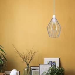 image-Modern Vintage Chrome Industrial Metal Rustic Lampshade Vintage Light Open Wire Frame cage Diamond Geometric Shape Lamp
