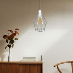 image-Modern Vintage Chrome Industrial Metal Rustic Lampshade Vintage Light Open Wire Frame cage Diamond Geometric Shape Lamp