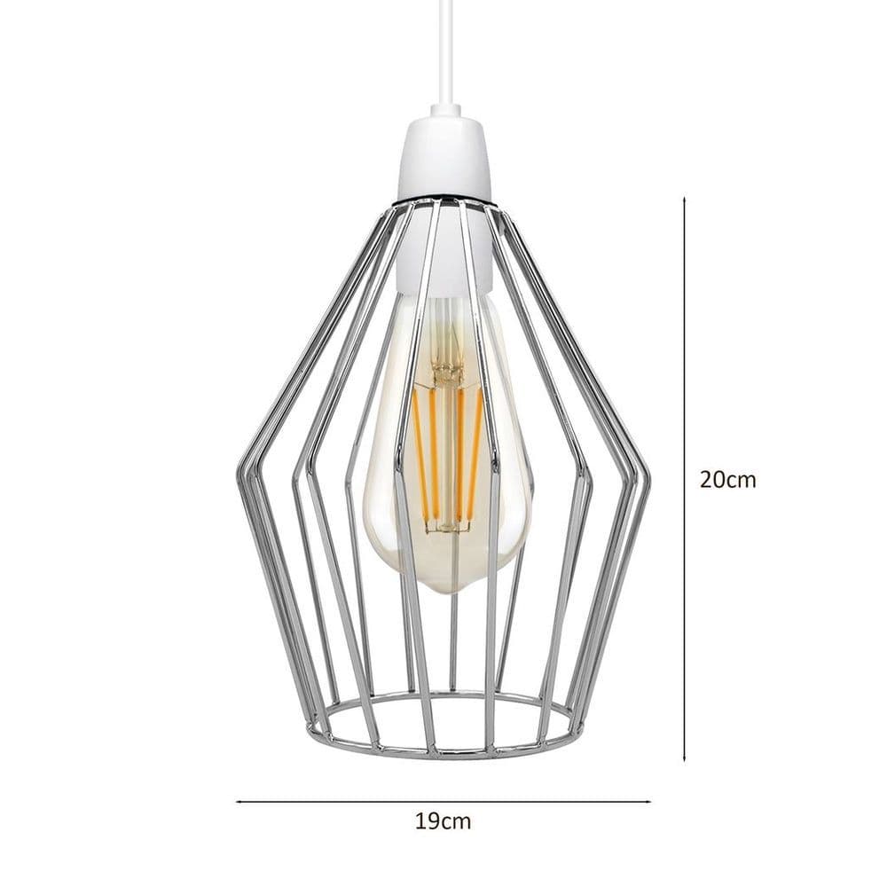 image-Modern Vintage Chrome Industrial Metal Rustic Lampshade Vintage Light Open Wire Frame cage Diamond Geometric Shape Lamp