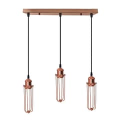 image-3 Head Rectangle Rose Gold Ceiling E27 Pendant Light with Wire Cage, Industrial Vintage Hanging Lamp Fixture
