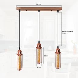 image-3 Head Rectangle Rose Gold Ceiling E27 Pendant Light with Wire Cage, Industrial Vintage Hanging Lamp Fixture