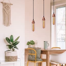 image-3 Head Rectangle Rose Gold Ceiling E27 Pendant Light with Wire Cage, Industrial Vintage Hanging Lamp Fixture