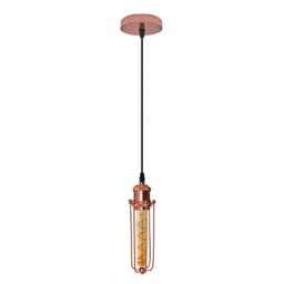 image-Single Rose Gold Ceiling E27 Pendant Light with Wire Cage, Industrial Vintage Hanging Lamp Fixture