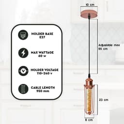image-Single Rose Gold Ceiling E27 Pendant Light with Wire Cage, Industrial Vintage Hanging Lamp Fixture
