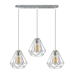 image-3 Head Rectangle Base Chrome Vintage Metal 20cm Diamond Wire Cage E27 Base Ceiling Pendant Light