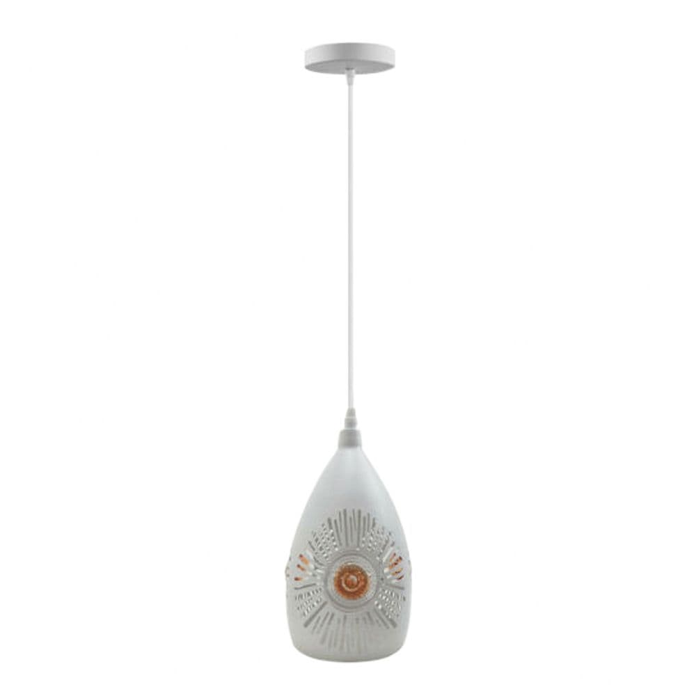 image-Vintage Industrial Ceiling Pendant Light, White Metal Shade Hanging Chandelier Lights