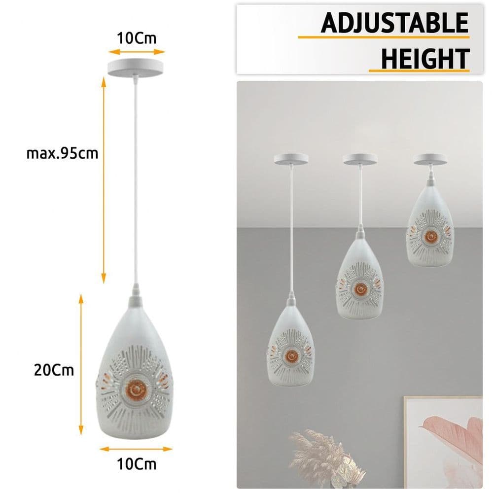 image-Vintage Industrial Ceiling Pendant Light, White Metal Shade Hanging Chandelier Lights