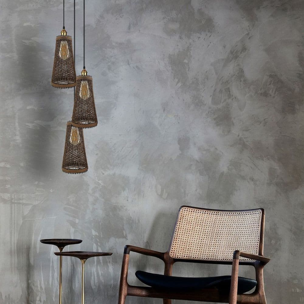 image-3 Head Natural Wicker Basket Style Retro Industrial Vintage Rattan Ceiling Pendant