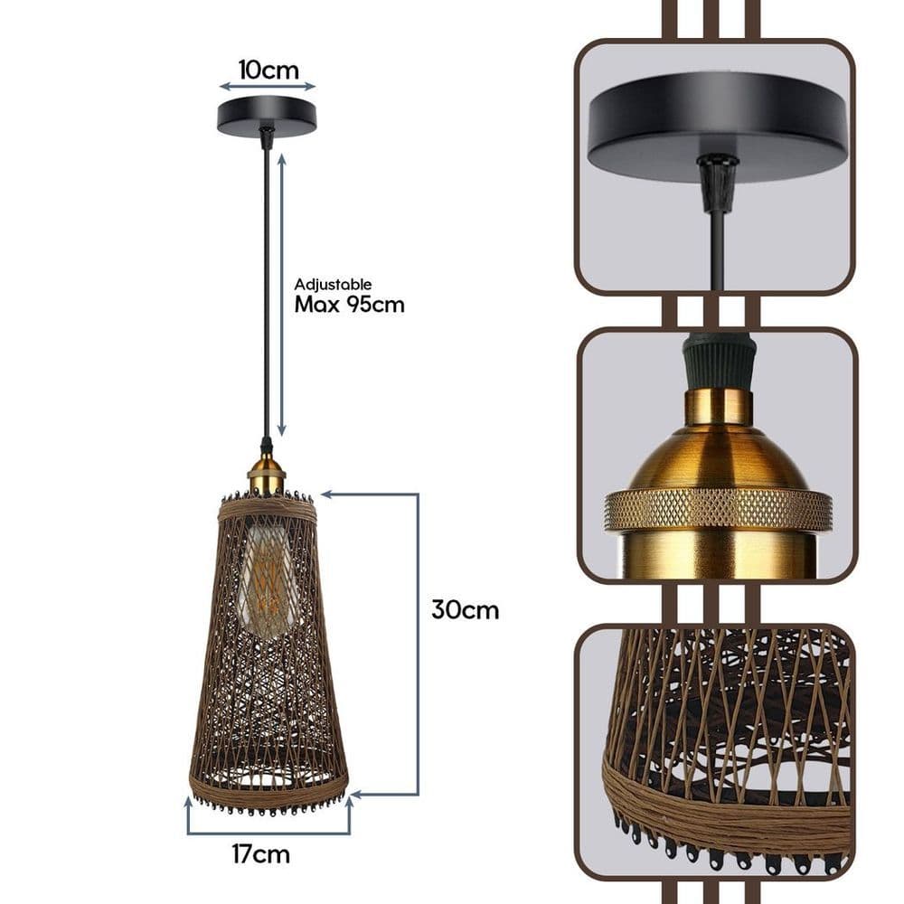 image-Natural Rattan Wicker Vintage Industrial Style Single Ceiling Pendant Light Shade