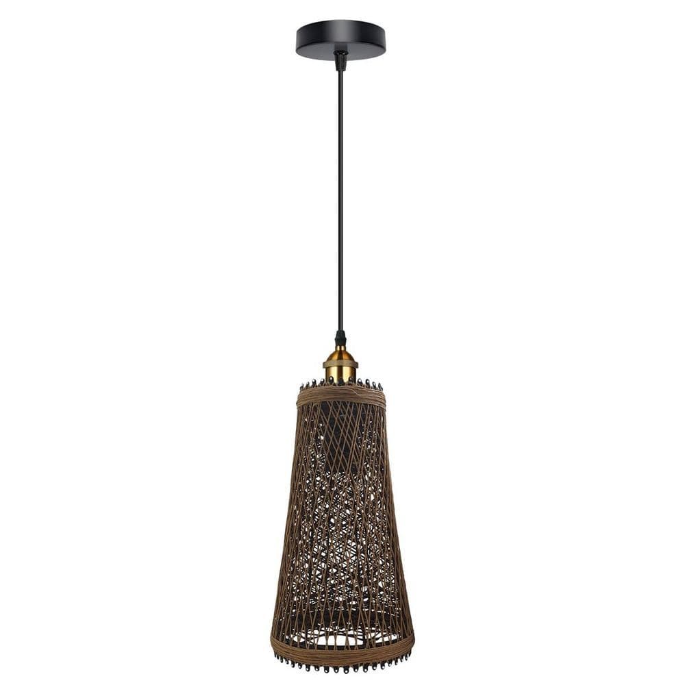 image-Natural Rattan Wicker Vintage Industrial Style Single Ceiling Pendant Light Shade