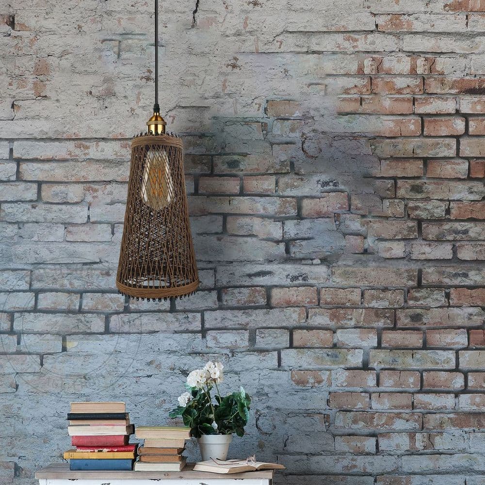 image-Natural Rattan Wicker Vintage Industrial Style Single Ceiling Pendant Light Shade