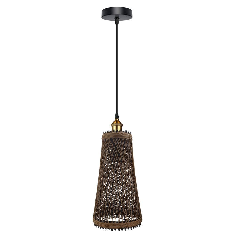 image-Natural Rattan Wicker Vintage Industrial Style Single Ceiling Pendant Light Shade