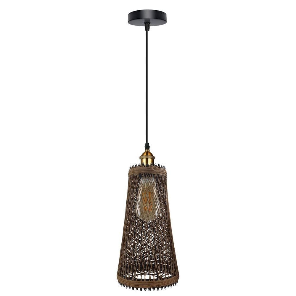 image-Natural Rattan Wicker Vintage Industrial Style Single Ceiling Pendant Light Shade