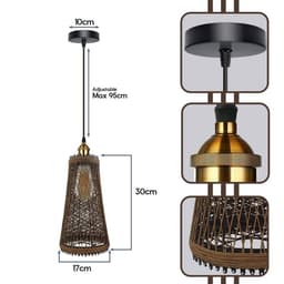 image-Natural Rattan Wicker Vintage Industrial Style Single Ceiling Pendant Light Shade