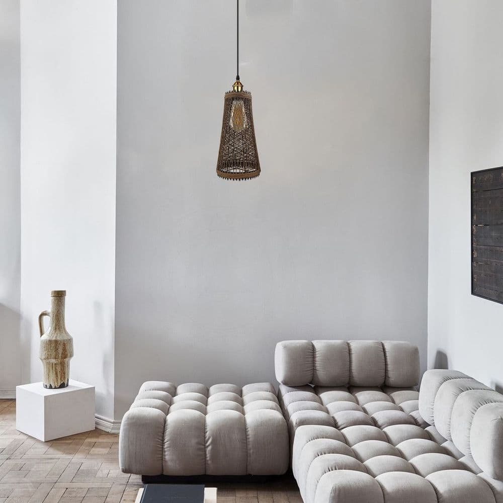 image-Natural Rattan Wicker Vintage Industrial Style Single Ceiling Pendant Light Shade