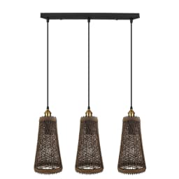 image-3 Head Natural Wicker Basket Style Retro Industrial Vintage Rattan Ceiling Pendant