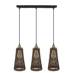 image-3 Head Natural Wicker Basket Style Retro Industrial Vintage Rattan Ceiling Pendant