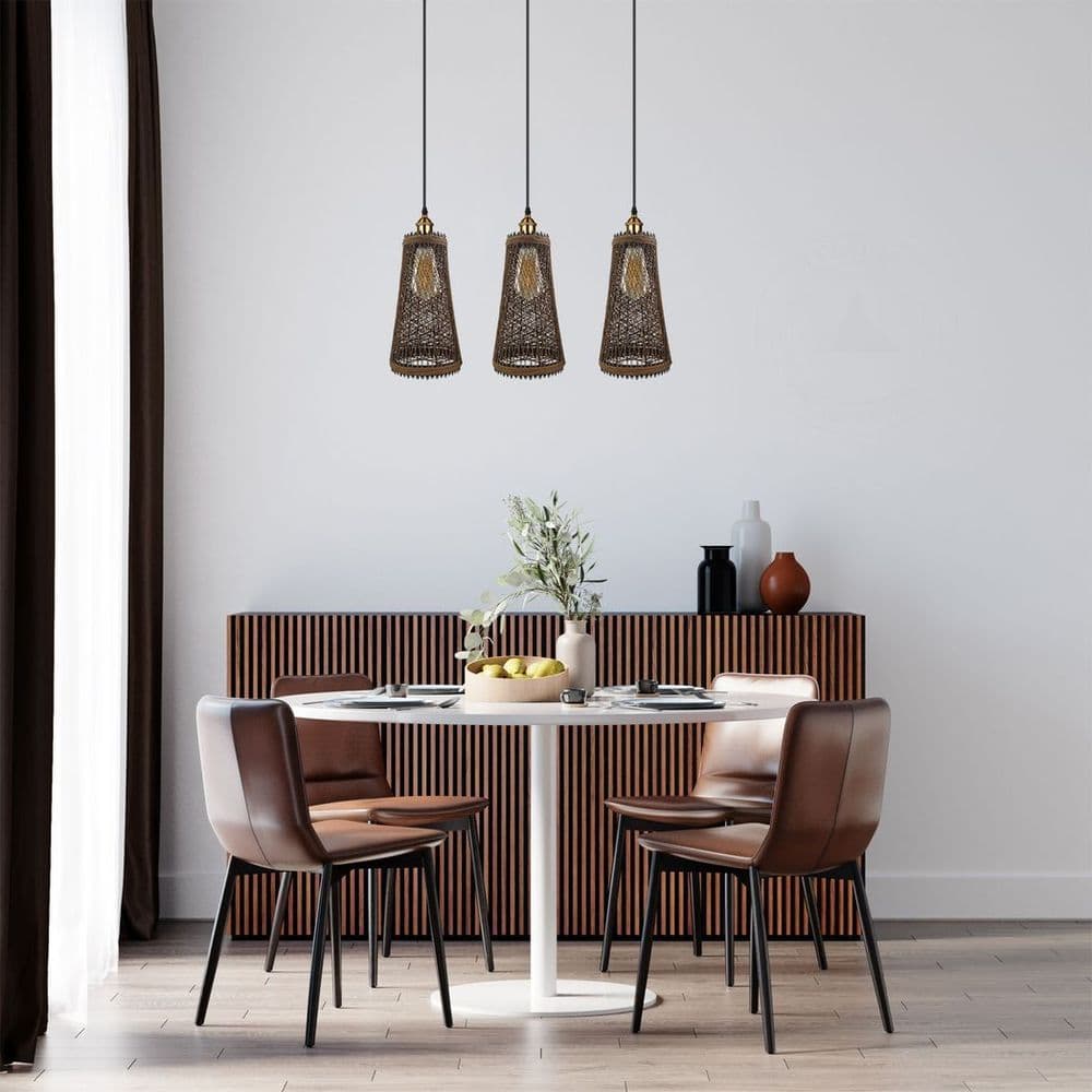 image-3 Head Natural Wicker Basket Style Retro Industrial Vintage Rattan Ceiling Pendant