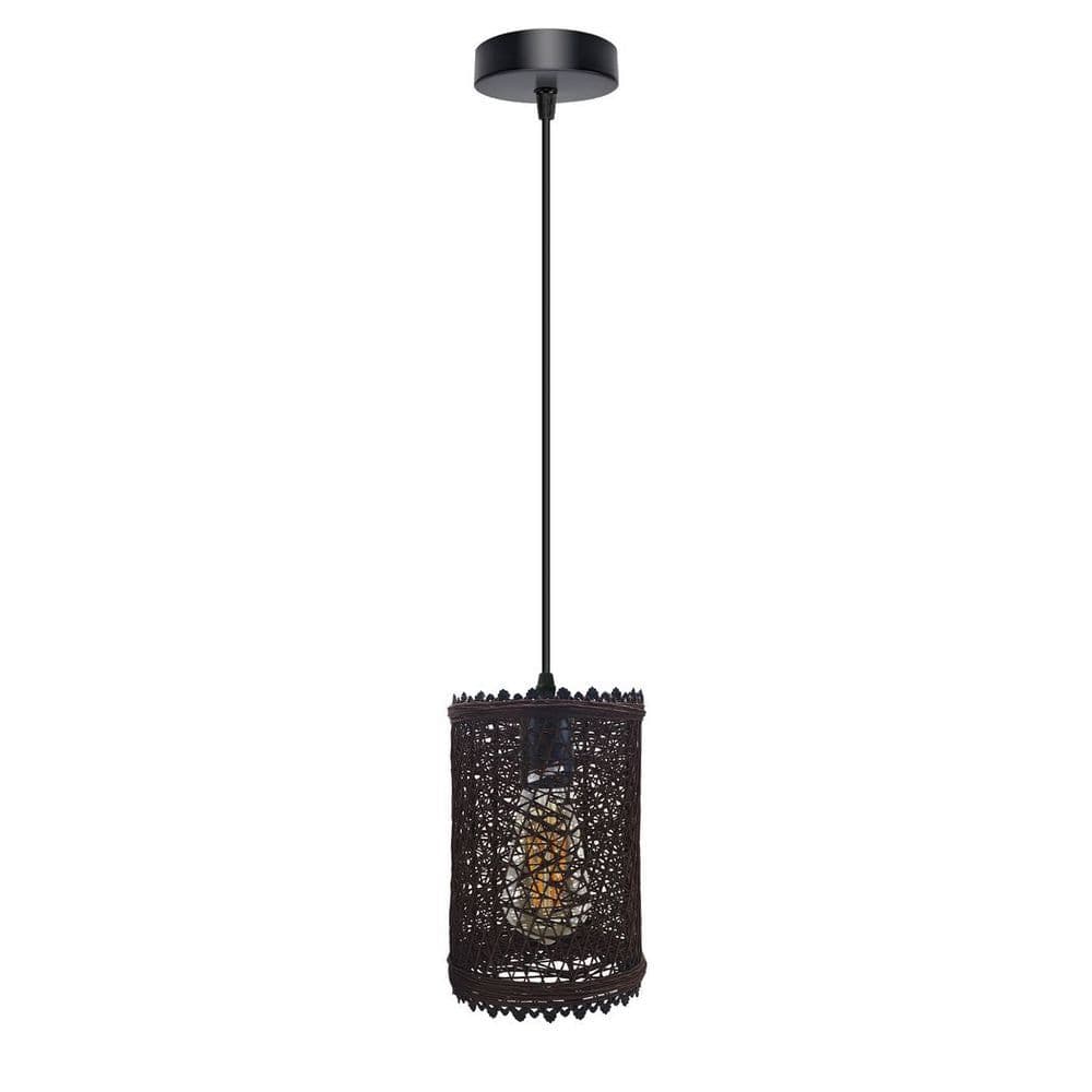 image-Single Natural Wicker Rattan Ceiling Pendant Light Shade E27 Base Adjustable cord Handmade Pendant Lighting Fixture