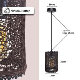 image-Single Natural Wicker Rattan Ceiling Pendant Light Shade E27 Base Adjustable cord Handmade Pendant Lighting Fixture