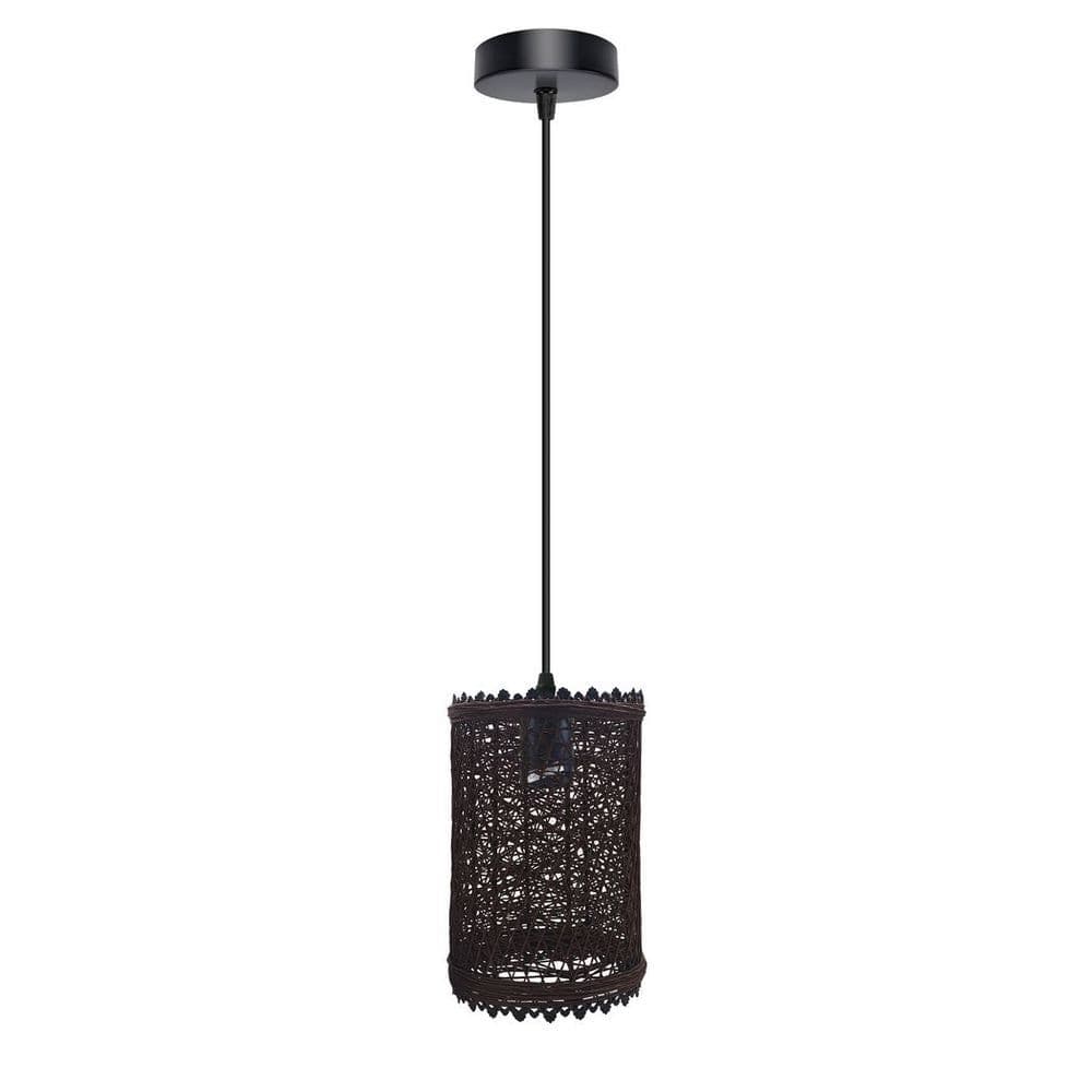 image-Single Natural Wicker Rattan Ceiling Pendant Light Shade E27 Base Adjustable cord Handmade Pendant Lighting Fixture