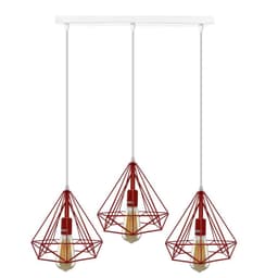 image-3 Head Red Rectangle Base Vintage Industrial E27 Ceiling Hanging Light Cage Shade Loft Style Metal Ceiling Pendant Lamp