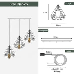 image-3 Head Red Rectangle Base Vintage Industrial E27 Ceiling Hanging Light Cage Shade Loft Style Metal Ceiling Pendant Lamp
