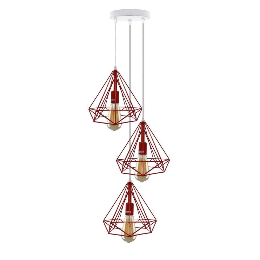 image-3 Head Round Base Vintage Industrial E27 Ceiling Hanging Light Cage Shade Loft Style Metal Ceiling Pendant Lamp