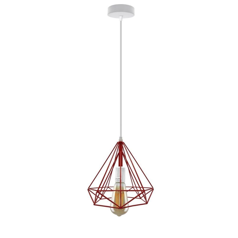 image-Single Red Vintage Industrial E27 Ceiling Hanging Light Cage Shade Loft Style Metal Ceiling Pendant Lamp