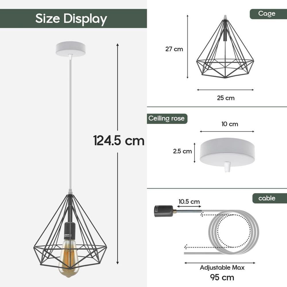 image-Single Red Vintage Industrial E27 Ceiling Hanging Light Cage Shade Loft Style Metal Ceiling Pendant Lamp