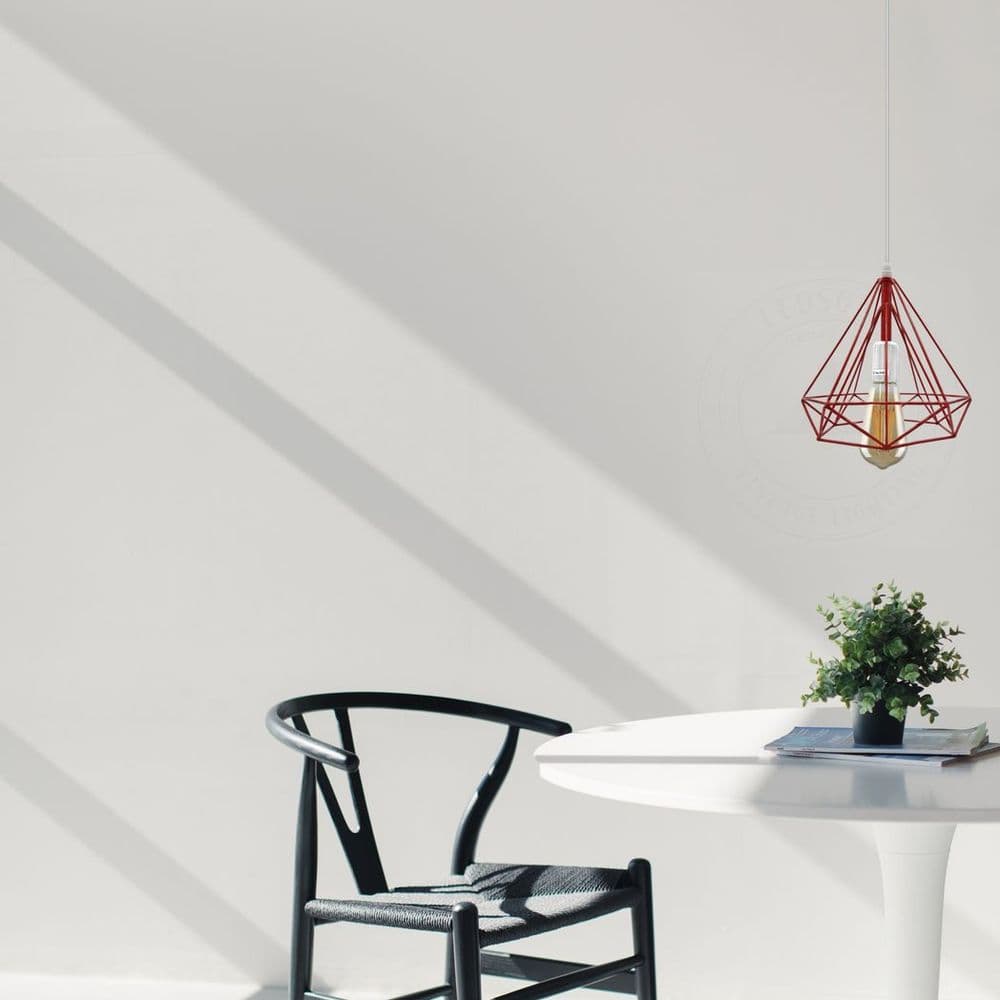image-Single Red Vintage Industrial E27 Ceiling Hanging Light Cage Shade Loft Style Metal Ceiling Pendant Lamp