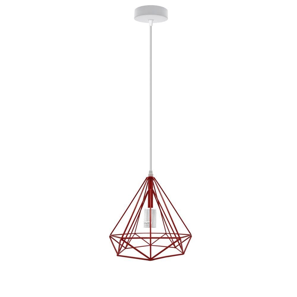 image-Single Red Vintage Industrial E27 Ceiling Hanging Light Cage Shade Loft Style Metal Ceiling Pendant Lamp