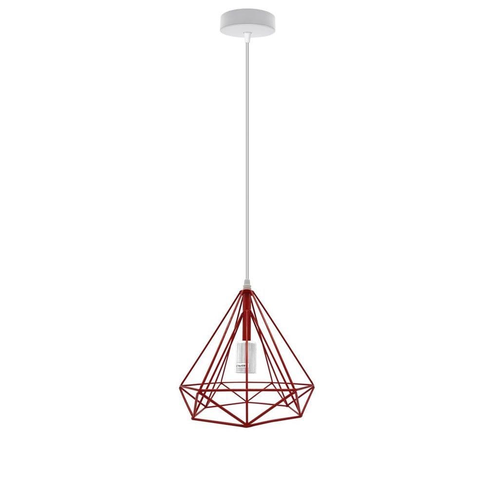 image-Single Red Vintage Industrial E27 Ceiling Hanging Light Cage Shade Loft Style Metal Ceiling Pendant Lamp