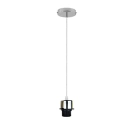 image-Industrial Chrome Pendant Light Fitting, Lampshade Addable E27 Lamp Holder E27 UK Holder Fitting Set With PVC Cable.