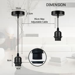 image-Industrial Chrome Pendant Light Fitting, Lampshade Addable E27 Lamp Holder E27 UK Holder Fitting Set With PVC Cable.