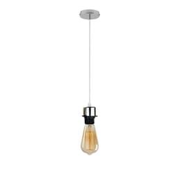image-Industrial Chrome Pendant Light Fitting, Lampshade Addable E27 Lamp Holder UK Holder Fitting Set With PVC Cable.