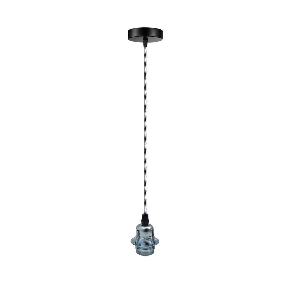 image-Vintage Industrial Chrome Pendant Light Fitting, lampshade Holder Fitting Set with 2m Cable.