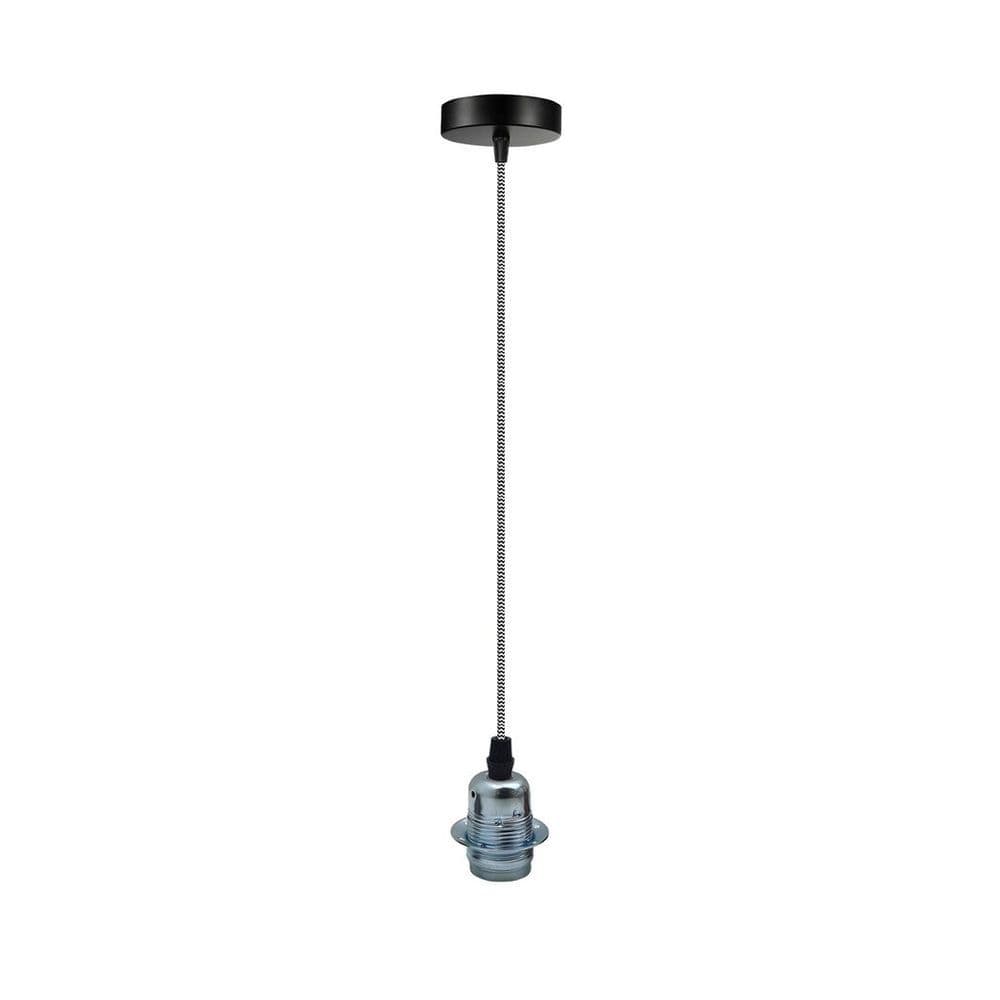 image-Vintage Industrial Chrome Pendant Light Fitting, lampshade Holder Fitting Set with 2m Cable.