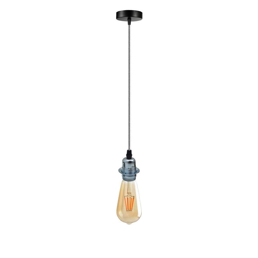 image-Vintage Industrial Chrome Pendant Light Fitting, lampshade Holder Fitting Set with 2m Cable.