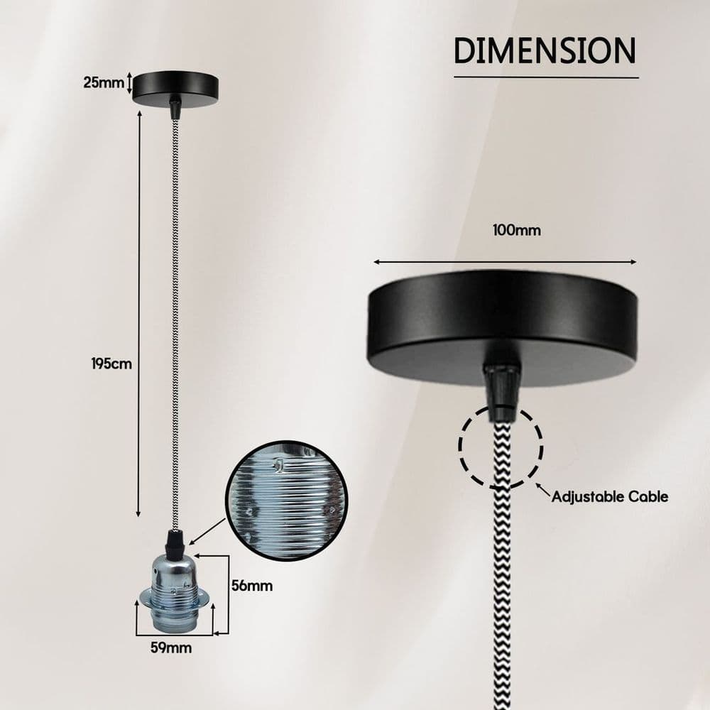 image-Vintage Industrial Chrome Pendant Light Fitting, lampshade Holder Fitting Set with 2m Cable.