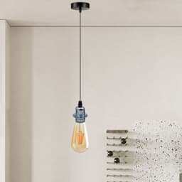 image-Vintage Industrial Chrome Pendant Light Fitting, lampshade Holder Fitting Set with 2m Cable.