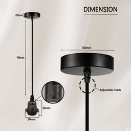 image-Vintage Industrial Black Pendant Light Fitting, lampshade Holder Fitting Set with 2m Cable.