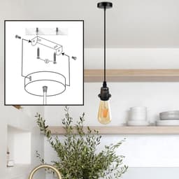image-Vintage Industrial Black Pendant Light Fitting, lampshade Holder Fitting Set with 2m Cable.