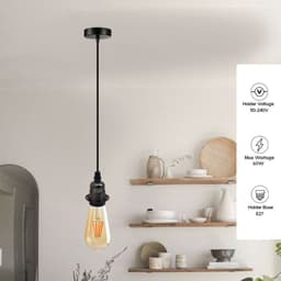 image-Vintage Industrial Black Pendant Light Fitting, lampshade Holder Fitting Set with 2m Cable.